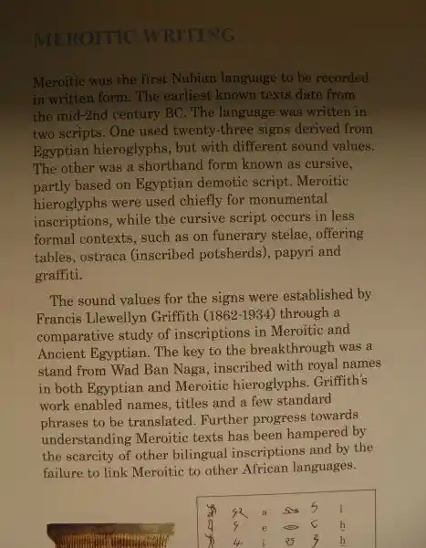 Linguistics, Meroitic Writing